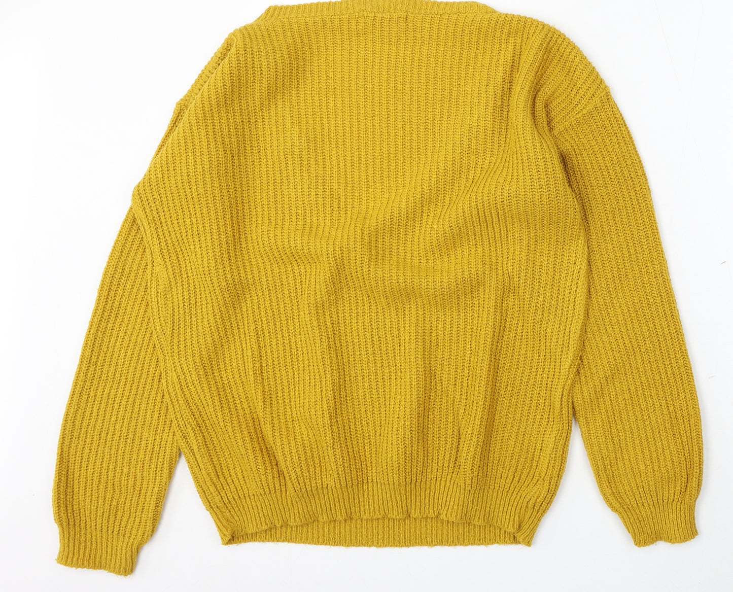Boohoo Womens Yellow V-Neck Acrylic Pullover Jumper Size 12
