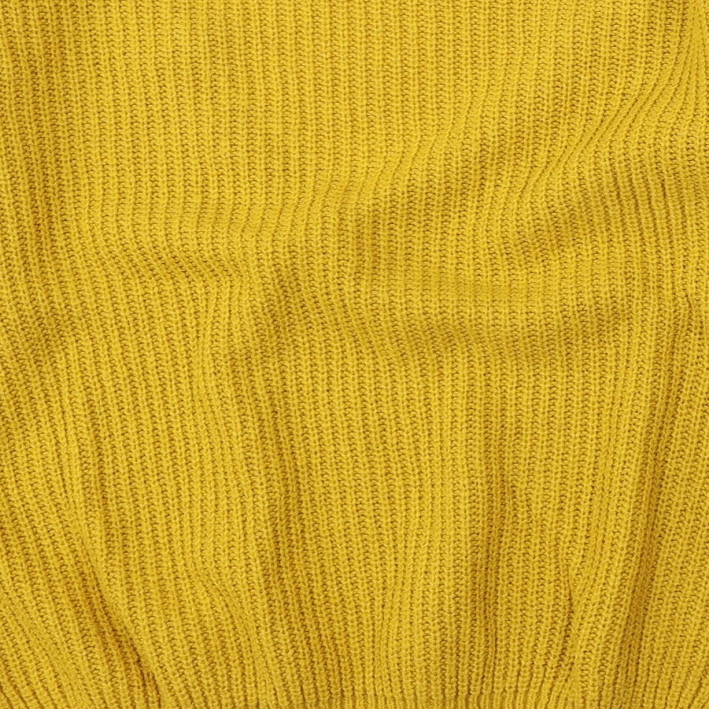 Boohoo Womens Yellow V-Neck Acrylic Pullover Jumper Size 12