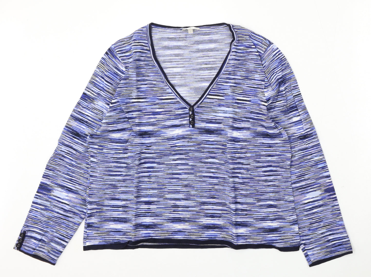 CC Womens Blue V-Neck Striped Viscose Pullover Jumper Size XL