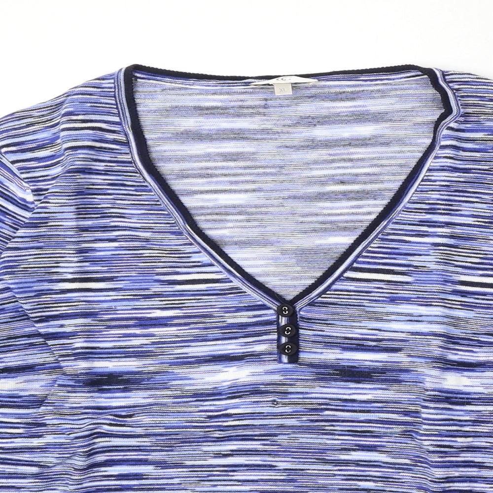 CC Womens Blue V-Neck Striped Viscose Pullover Jumper Size XL