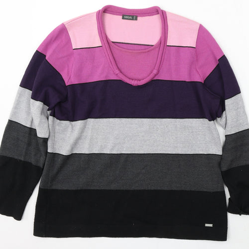 Siegel Womens Multicoloured Round Neck Striped Wool Pullover Jumper Size L