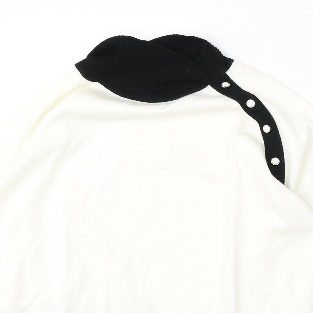 Marble Womens White Round Neck Viscose Pullover Jumper Size M