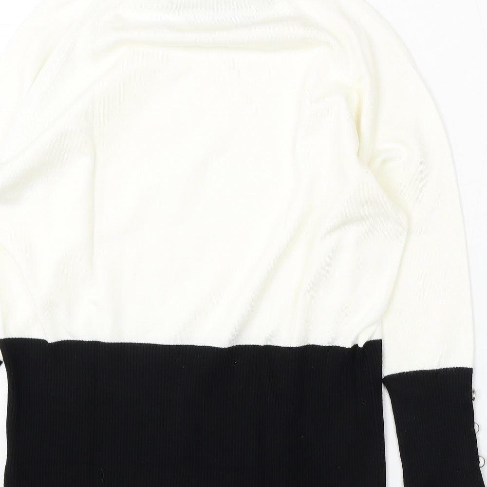 Marble Womens White Round Neck Viscose Pullover Jumper Size M