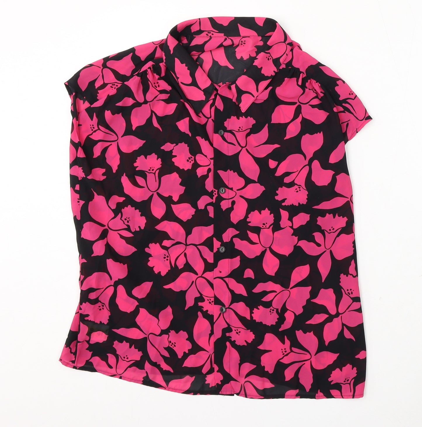 St Michael Womens Pink Floral Polyester Basic Blouse Size 16 Collared