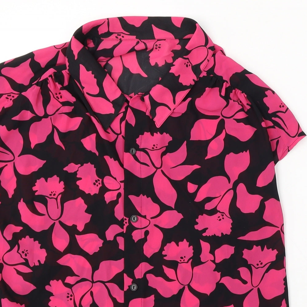 St Michael Womens Pink Floral Polyester Basic Blouse Size 16 Collared
