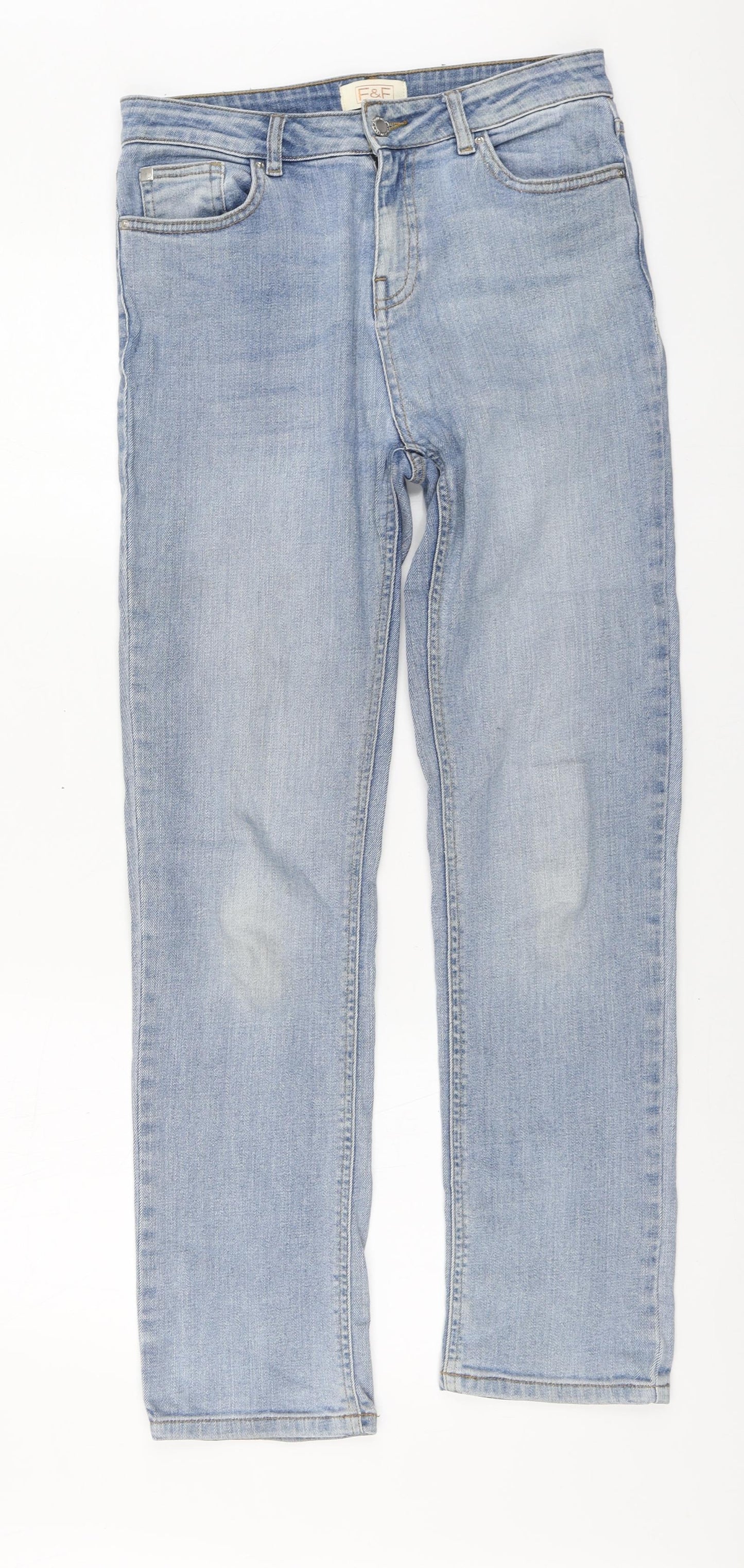 F&F Womens Blue Cotton Straight Jeans Size 10 L28 in Regular