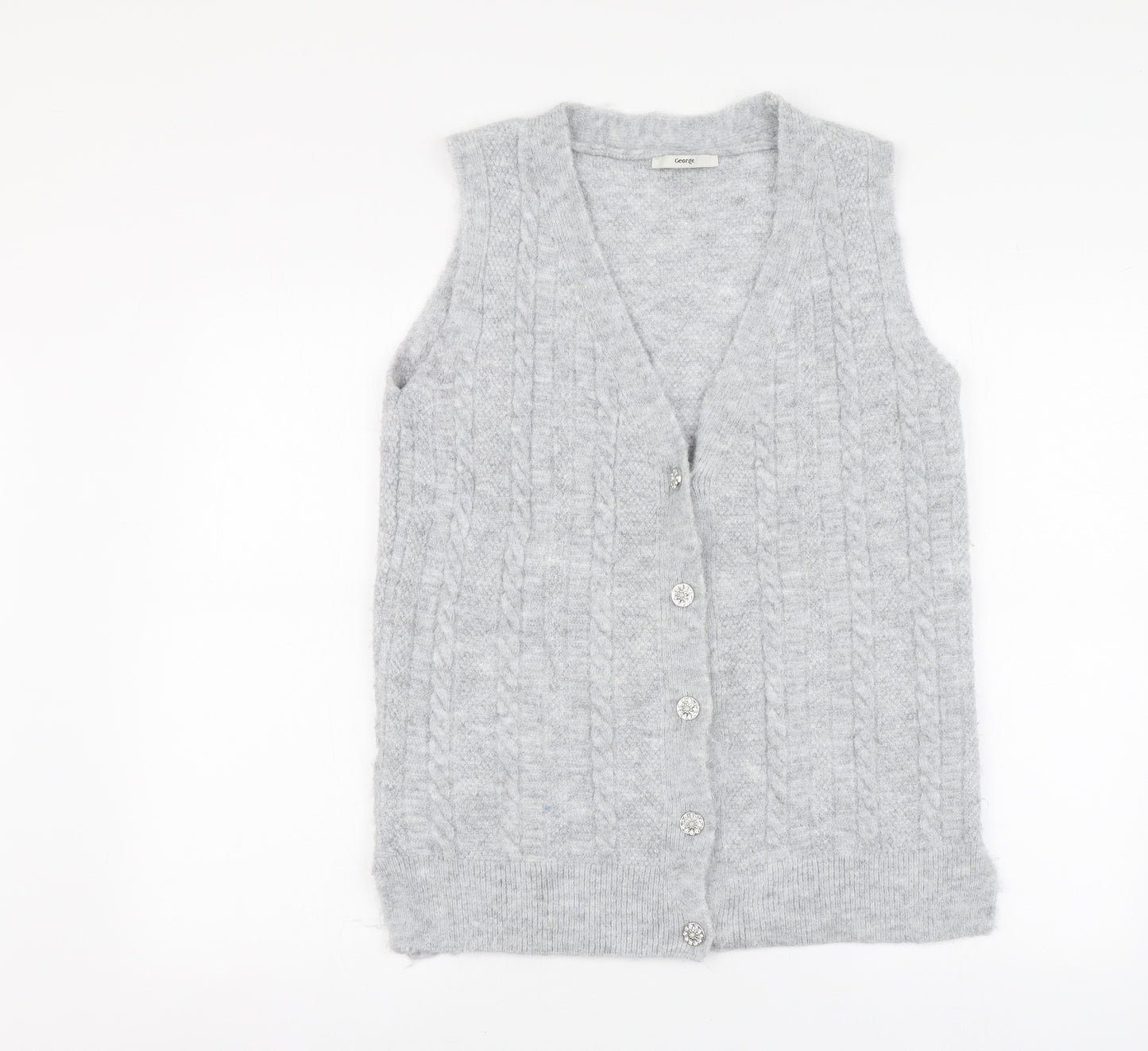 George Womens Grey V-Neck Acrylic Tunic Jumper Size S