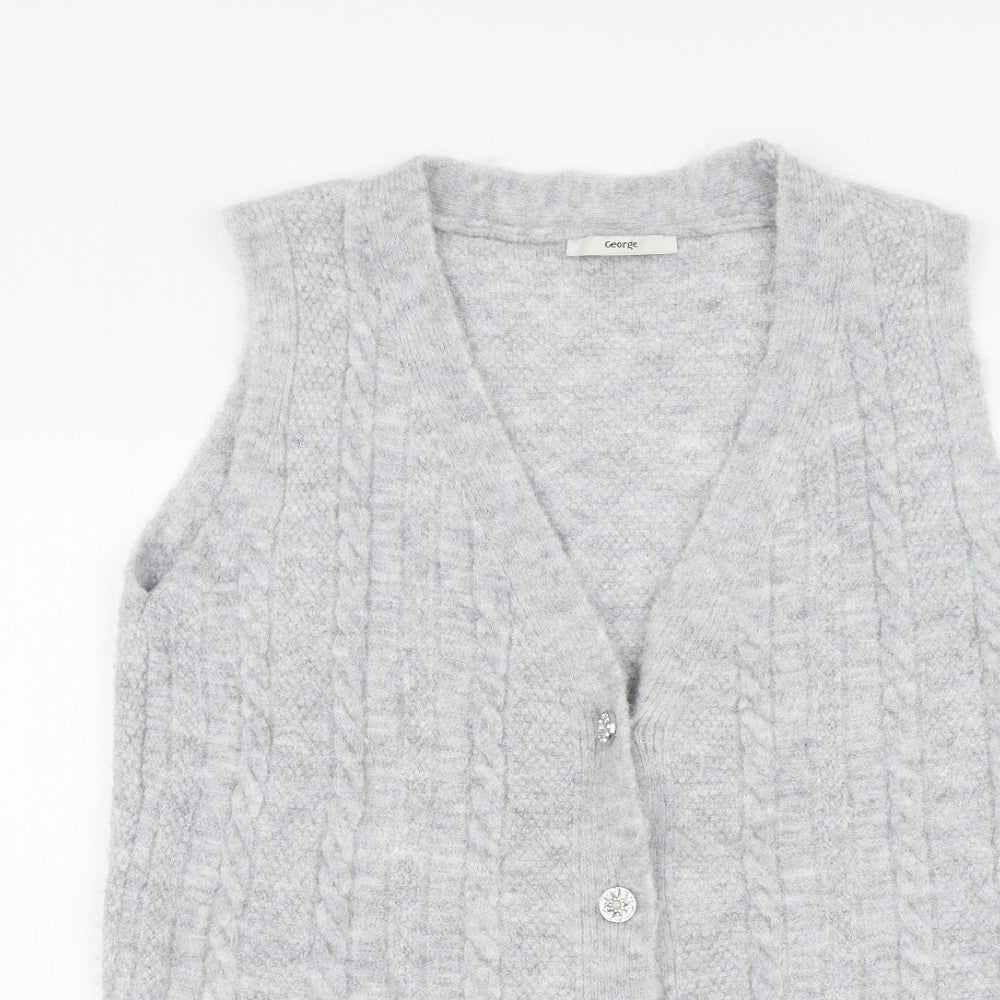 George Womens Grey V-Neck Acrylic Tunic Jumper Size S
