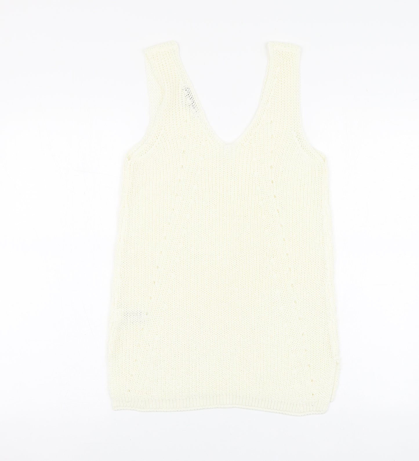NEXT Womens Ivory Acrylic Basic T-Shirt Size 10 Round Neck