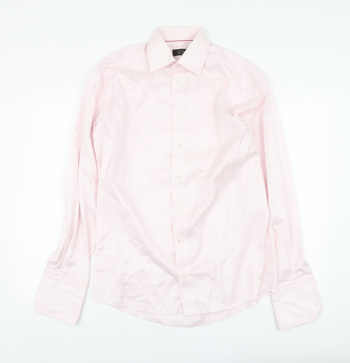 Eton Mens Pink Striped Cotton Button-Up Size 15 Collared