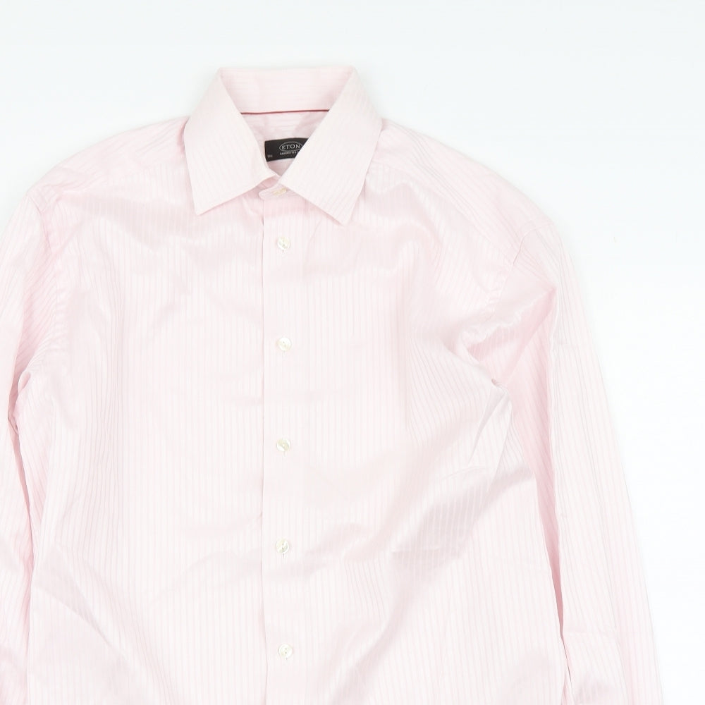 Eton Mens Pink Striped Cotton Button-Up Size 15 Collared