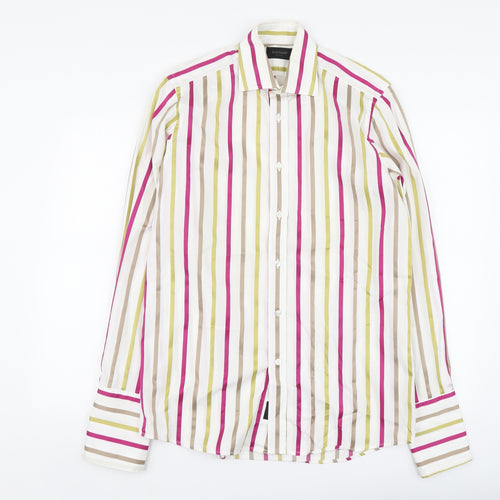 Duchamp Mens Multicoloured Striped Cotton Button-Up Size 15 Collared