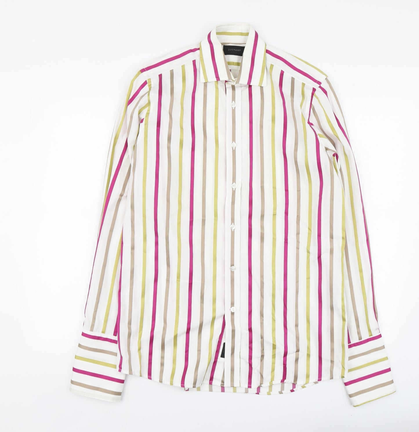 Duchamp Mens Multicoloured Striped Cotton Button-Up Size 15 Collared