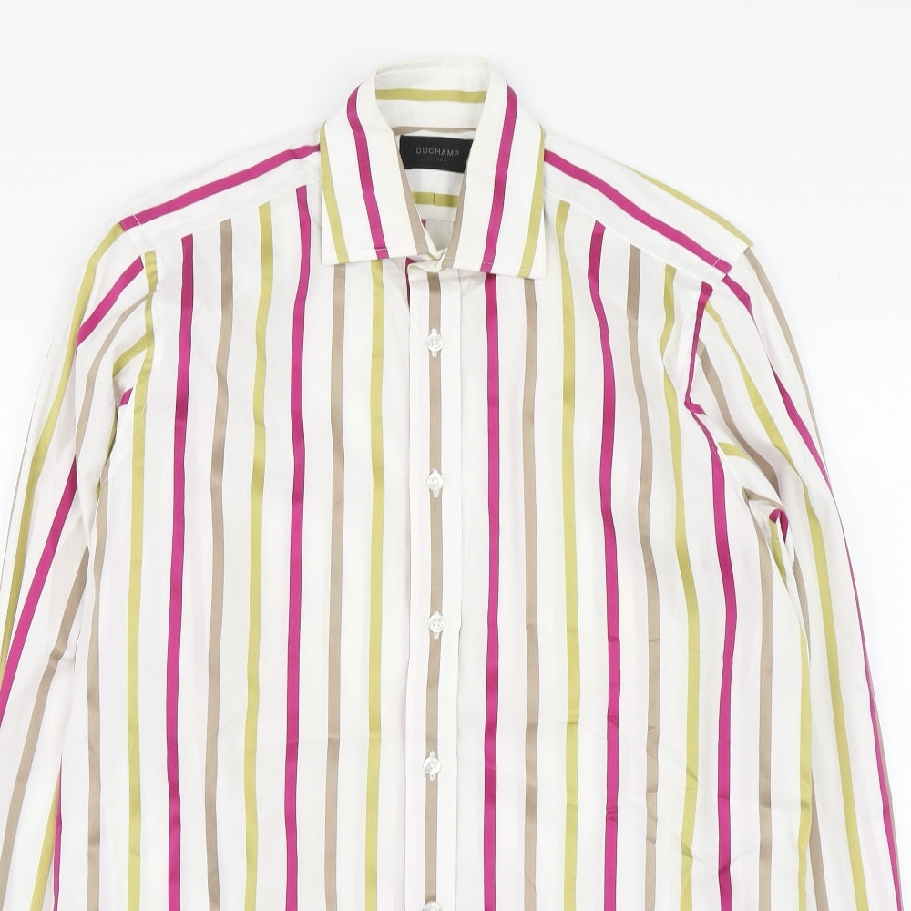 Duchamp Mens Multicoloured Striped Cotton Button-Up Size 15 Collared