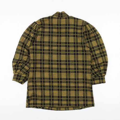 Savida Womens Yellow Plaid Polyester Basic Blouse Size XS High Neck