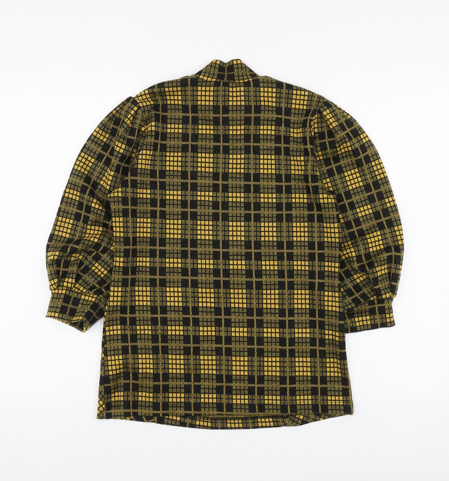 Savida Womens Yellow Plaid Polyester Basic Blouse Size XS High Neck