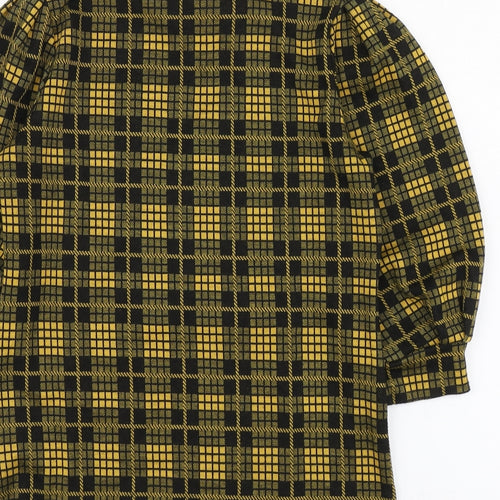 Savida Womens Yellow Plaid Polyester Basic Blouse Size XS High Neck