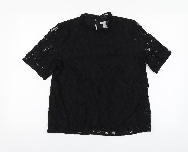 H&M Womens Black Polyamide Basic Blouse Size M Round Neck