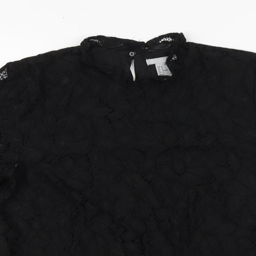 H&M Womens Black Polyamide Basic Blouse Size M Round Neck