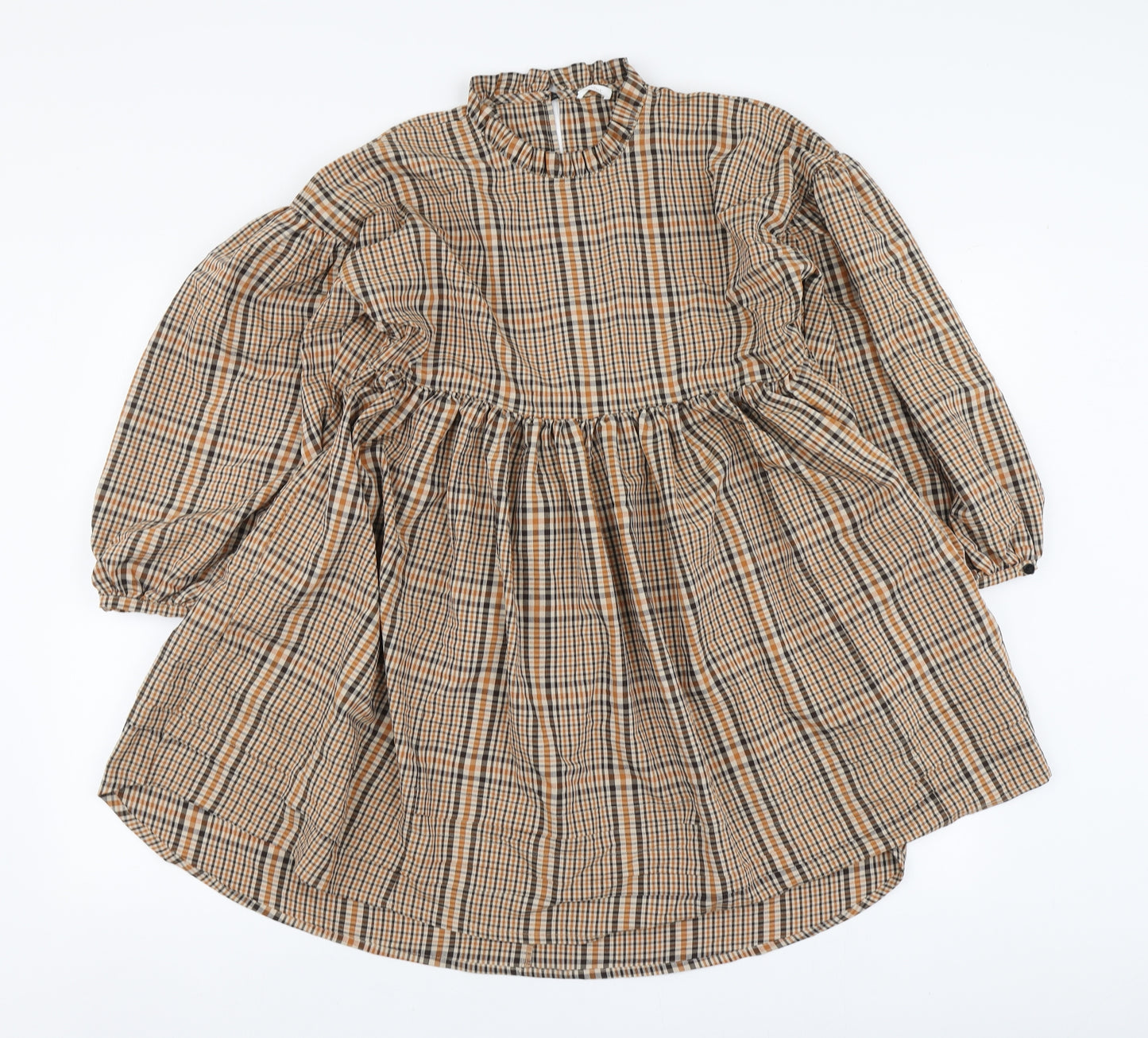 NEXT Girls Brown Plaid Viscose Skater Dress Size 10 Years High Neck