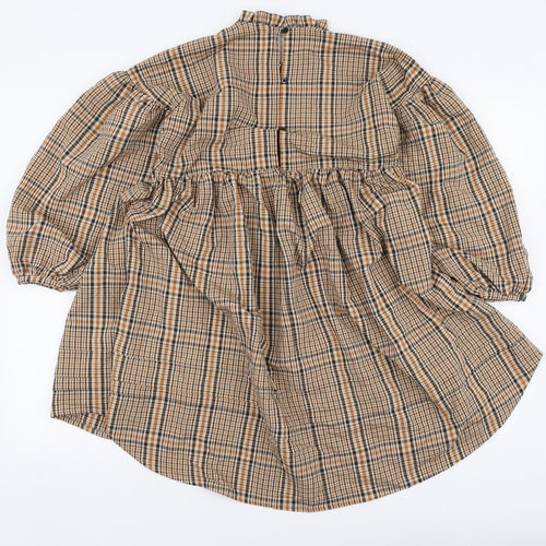 NEXT Girls Brown Plaid Viscose Skater Dress Size 10 Years High Neck