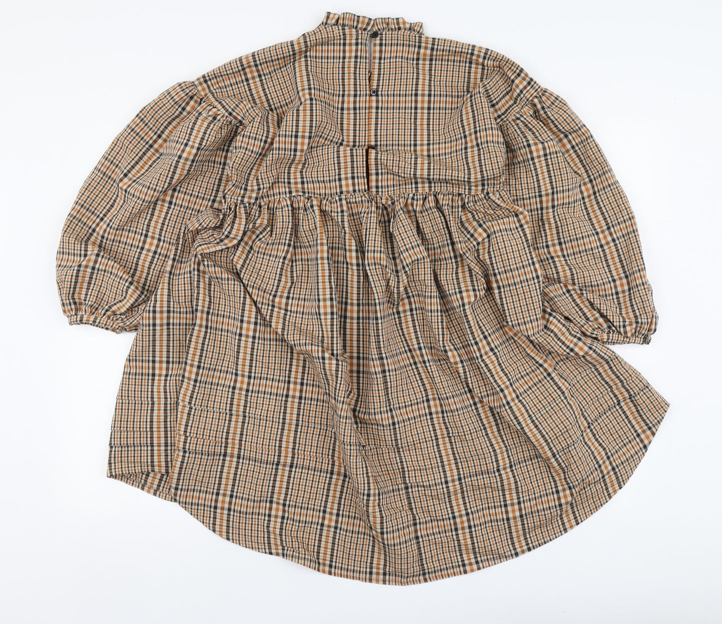 NEXT Girls Brown Plaid Viscose Skater Dress Size 10 Years High Neck
