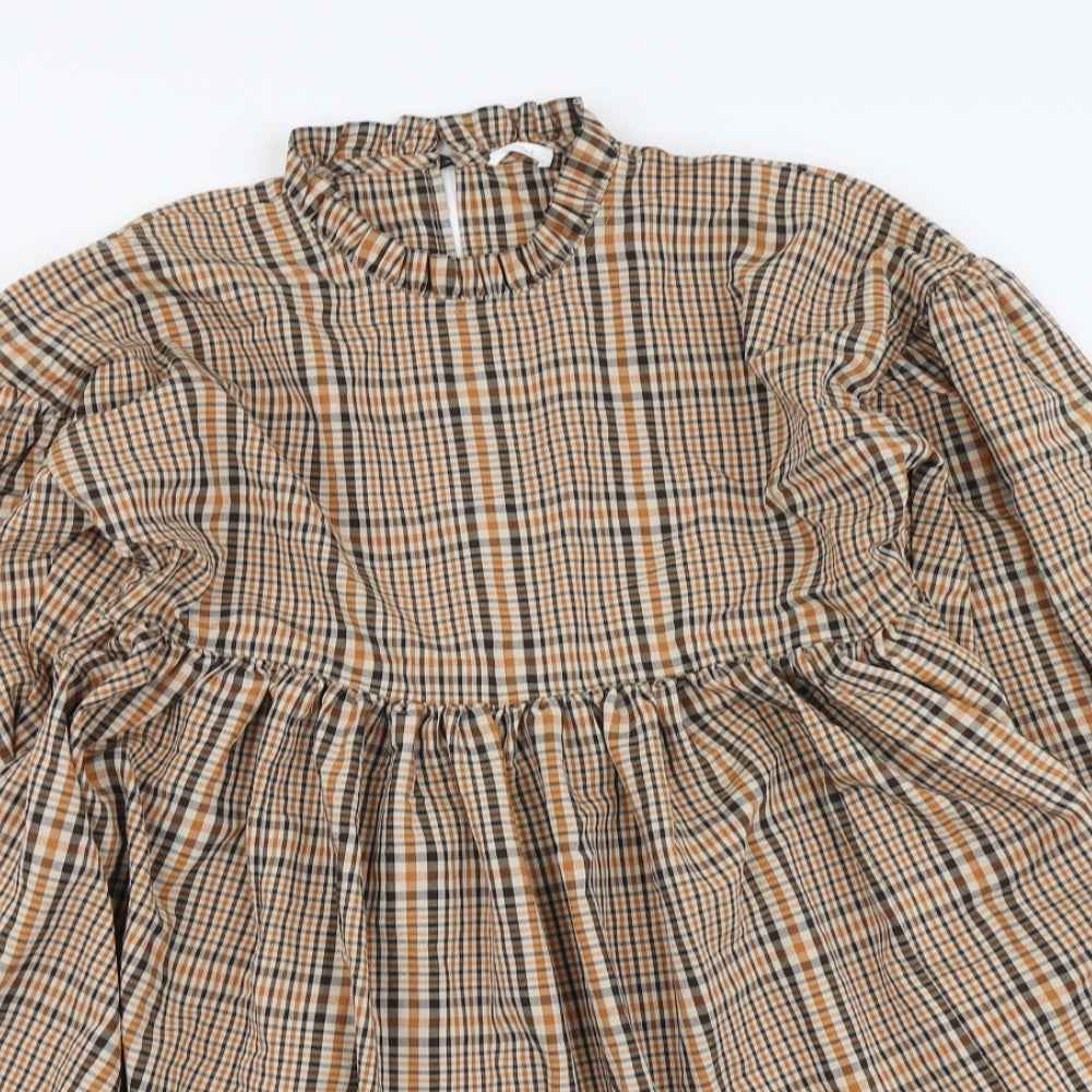 NEXT Girls Brown Plaid Viscose Skater Dress Size 10 Years High Neck
