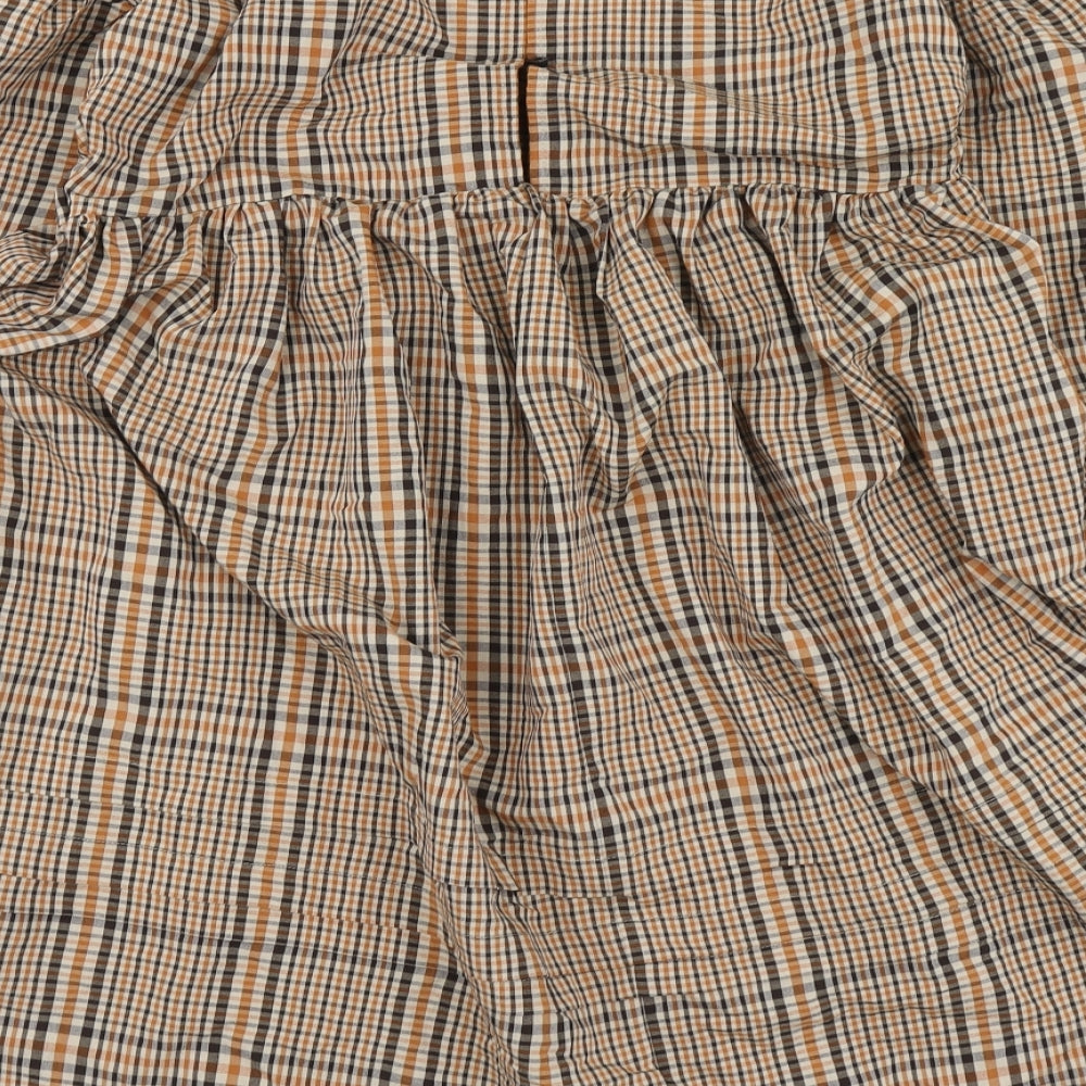 NEXT Girls Brown Plaid Viscose Skater Dress Size 10 Years High Neck