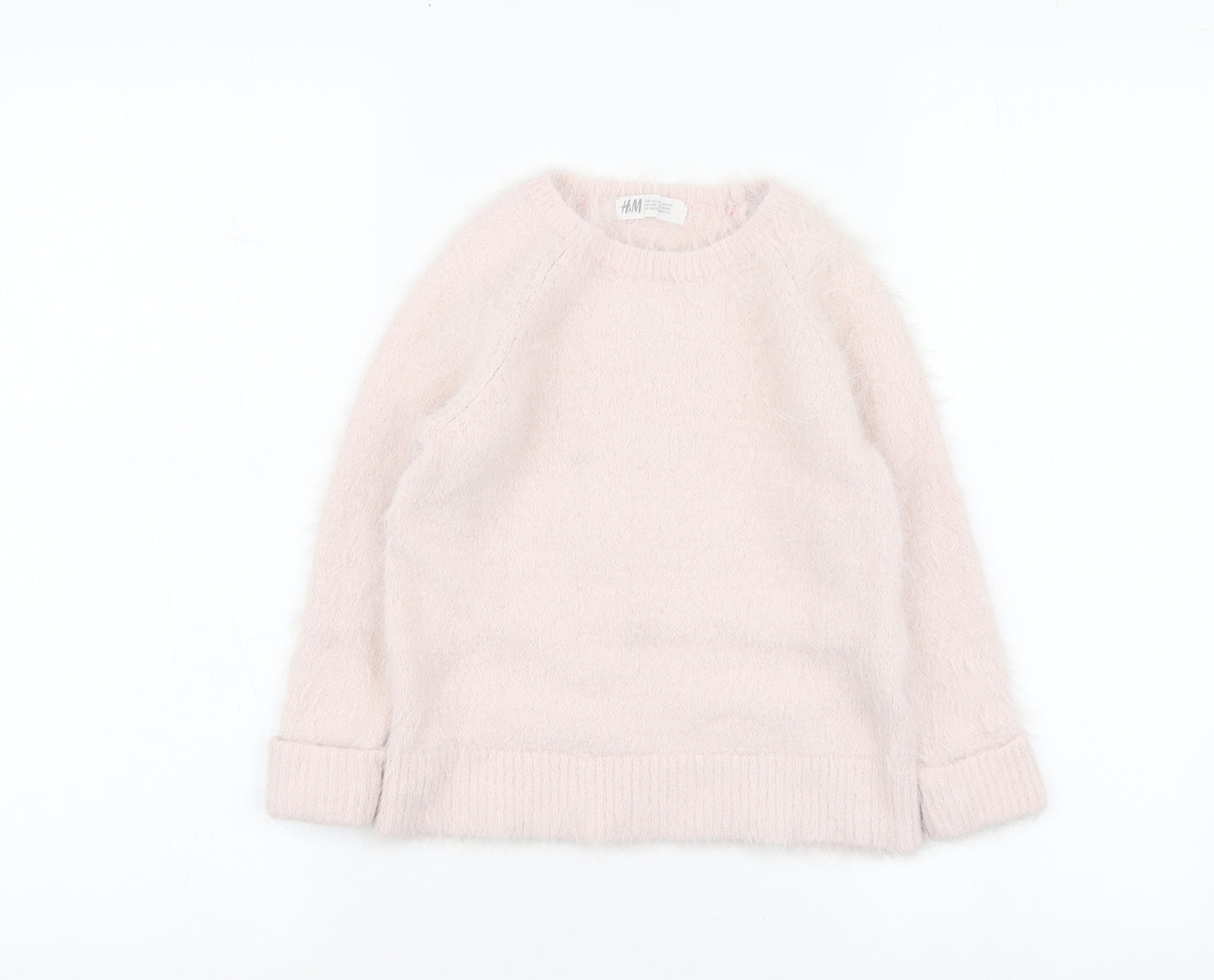 H&M Girls Pink Round Neck Polyamide Pullover Jumper Size 6-7 Years