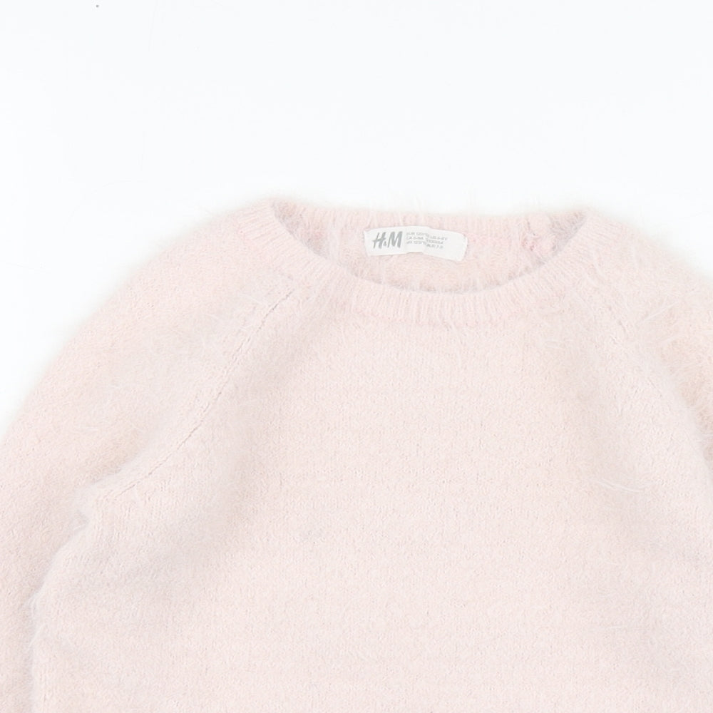 H&M Girls Pink Round Neck Polyamide Pullover Jumper Size 6-7 Years