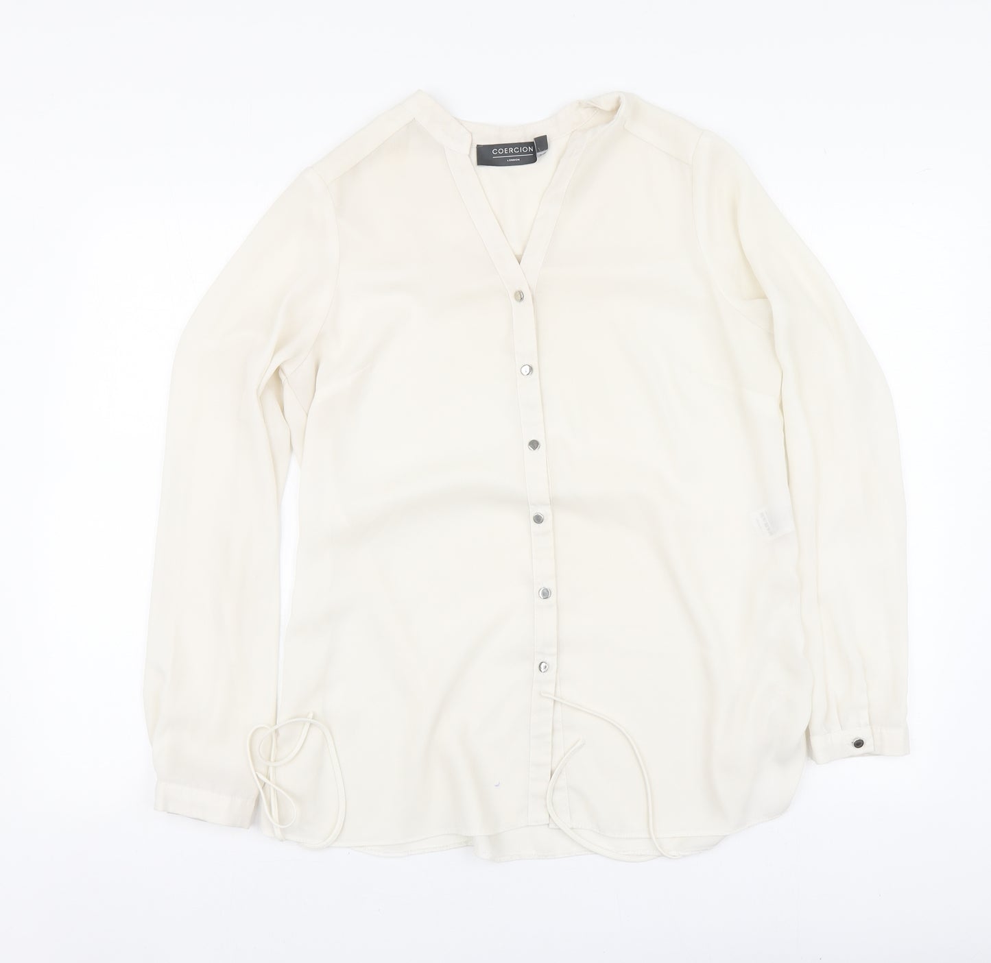 Coercion Womens Beige Polyester Basic Blouse Size S V-Neck