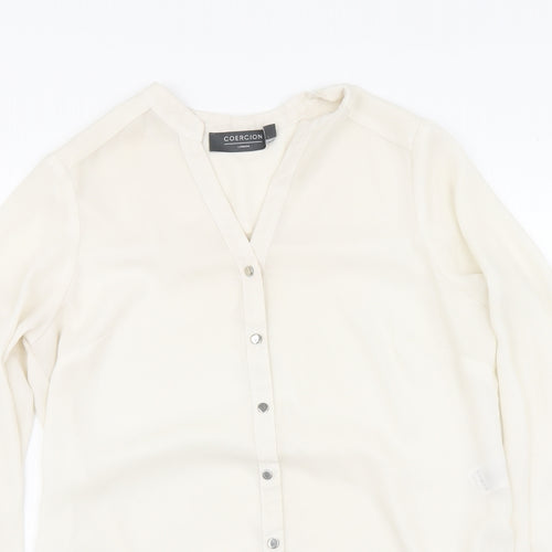 Coercion Womens Beige Polyester Basic Blouse Size S V-Neck