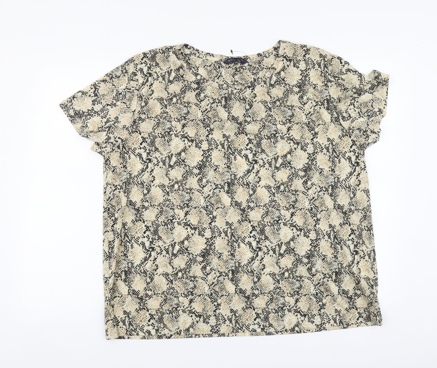 Marks and Spencer Womens Brown Animal Print Polyester Basic T-Shirt Size 18 Round Neck