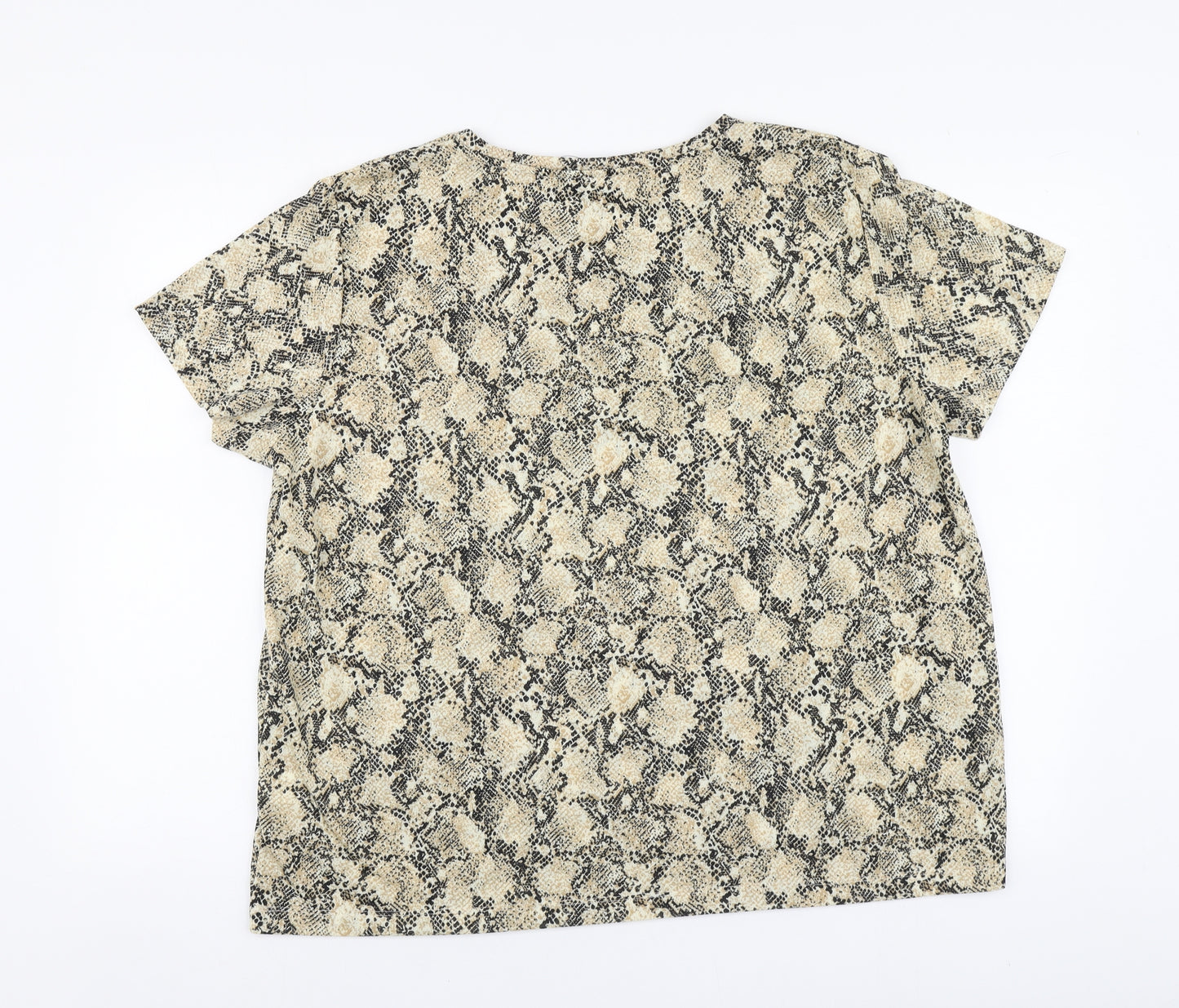 Marks and Spencer Womens Brown Animal Print Polyester Basic T-Shirt Size 18 Round Neck