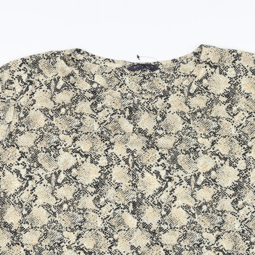 Marks and Spencer Womens Brown Animal Print Polyester Basic T-Shirt Size 18 Round Neck