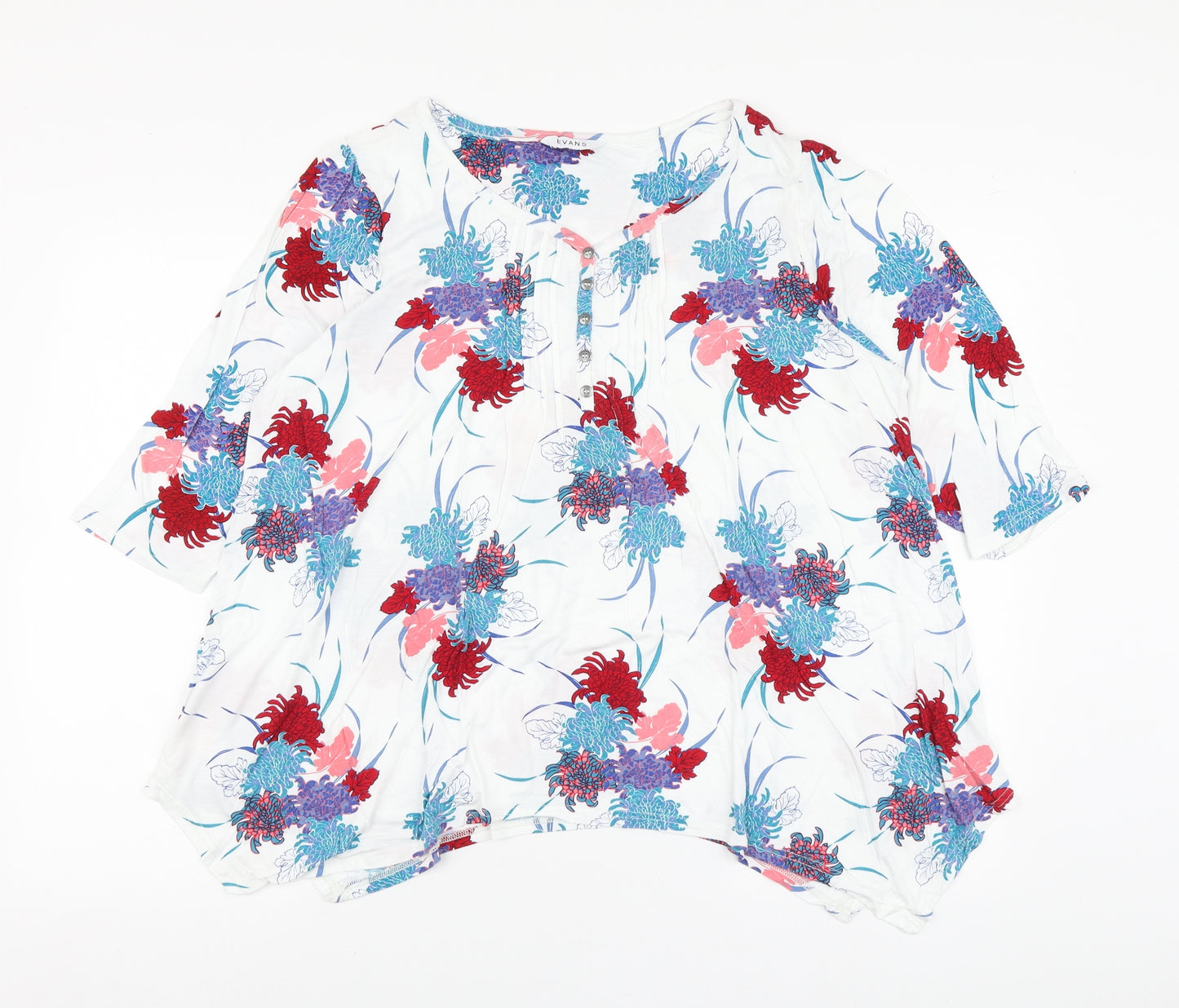 Evans Womens White Floral Polyester Basic T-Shirt Size 20 Round Neck