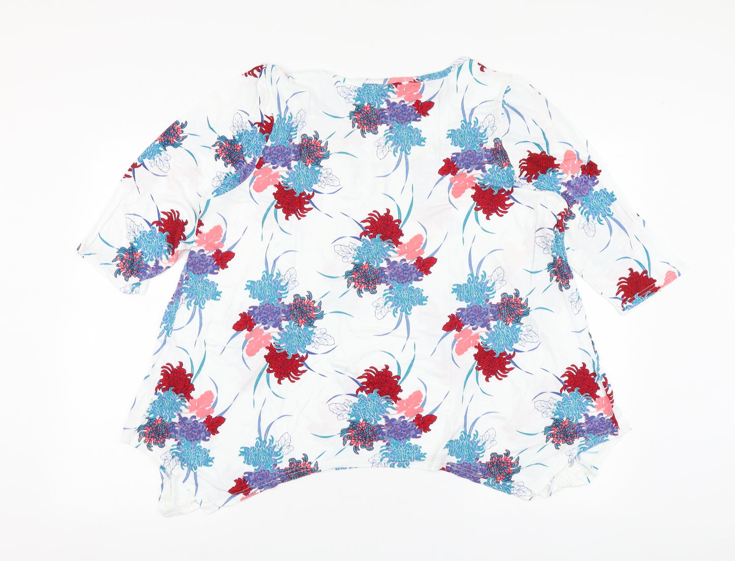 Evans Womens White Floral Polyester Basic T-Shirt Size 20 Round Neck