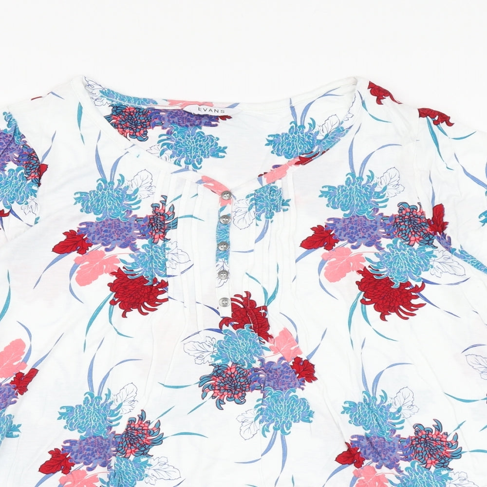 Evans Womens White Floral Polyester Basic T-Shirt Size 20 Round Neck