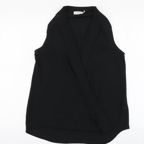 Paraphrase Womens Black Polyester Basic Blouse Size S V-Neck
