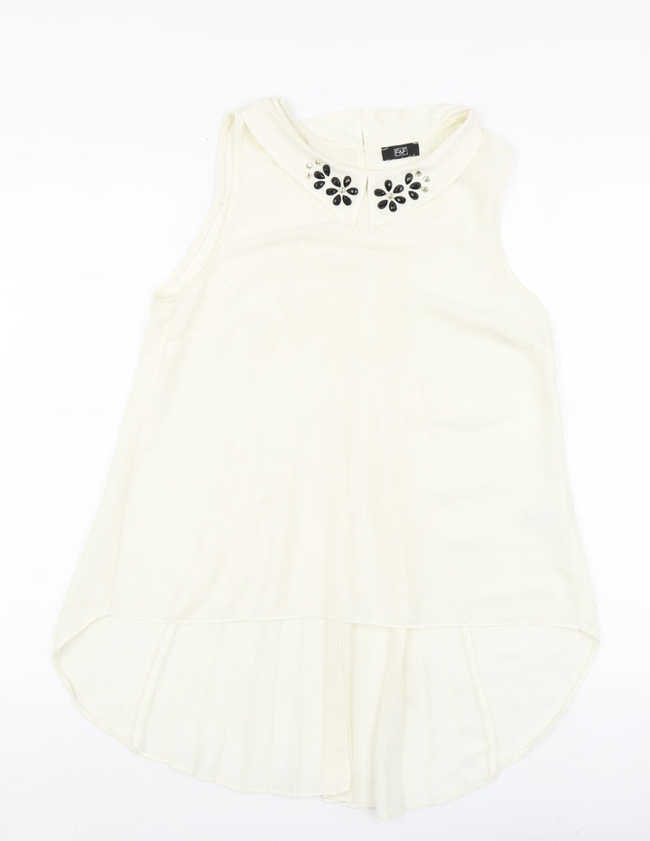 F&F Womens Ivory Polyester Basic Blouse Size 8 Round Neck
