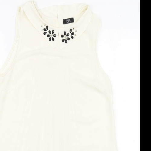 F&F Womens Ivory Polyester Basic Blouse Size 8 Round Neck