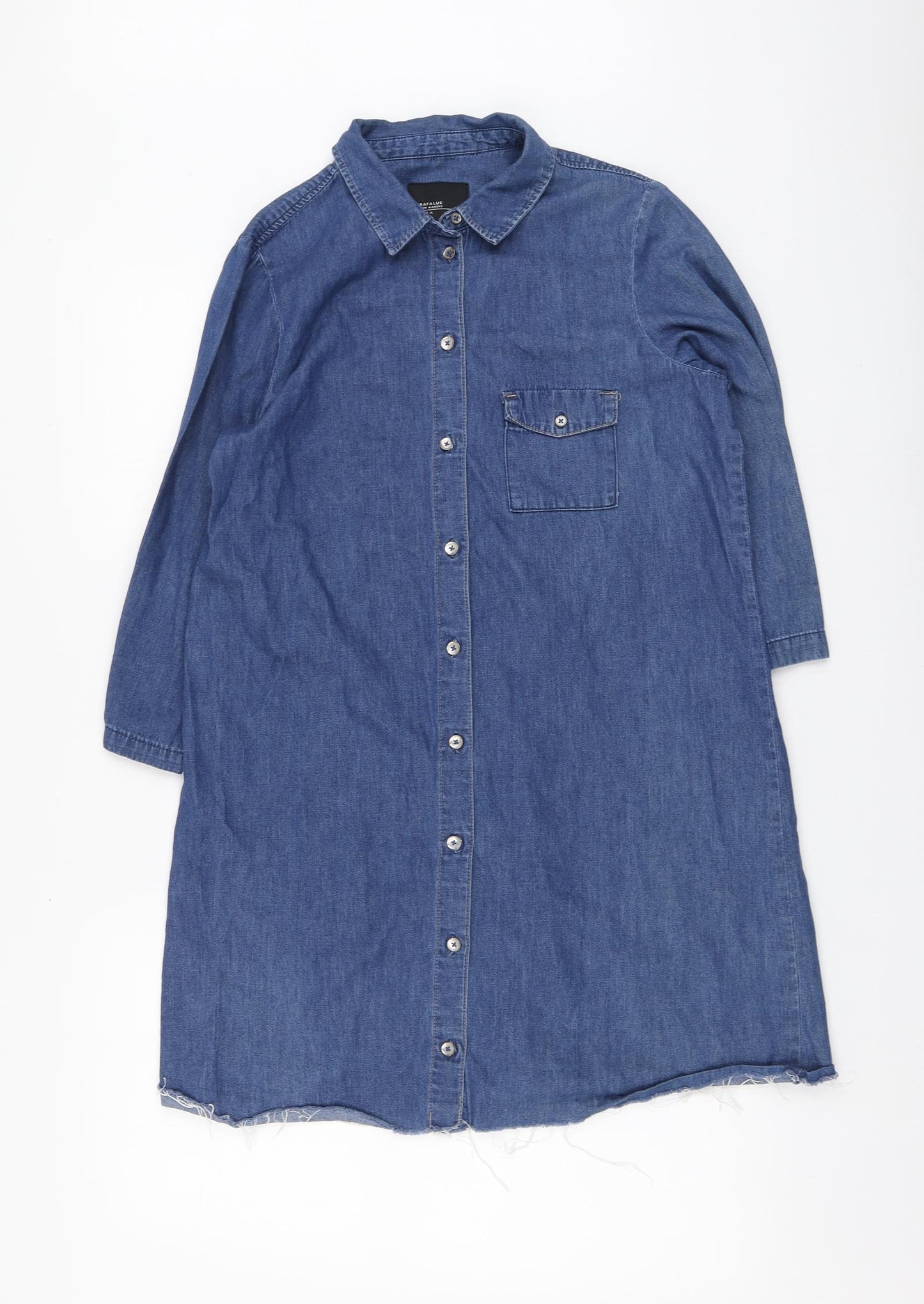 Zara Womens Blue Cotton Basic Button-Up Size L Collared