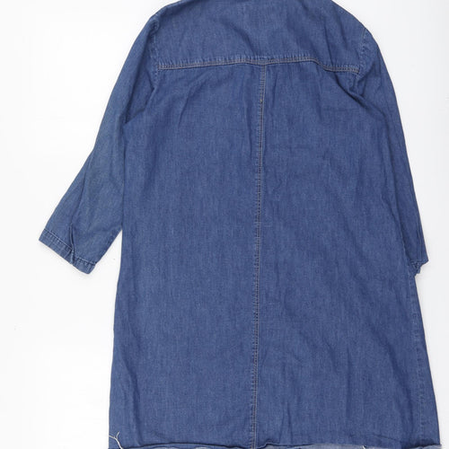 Zara Womens Blue Cotton Basic Button-Up Size L Collared