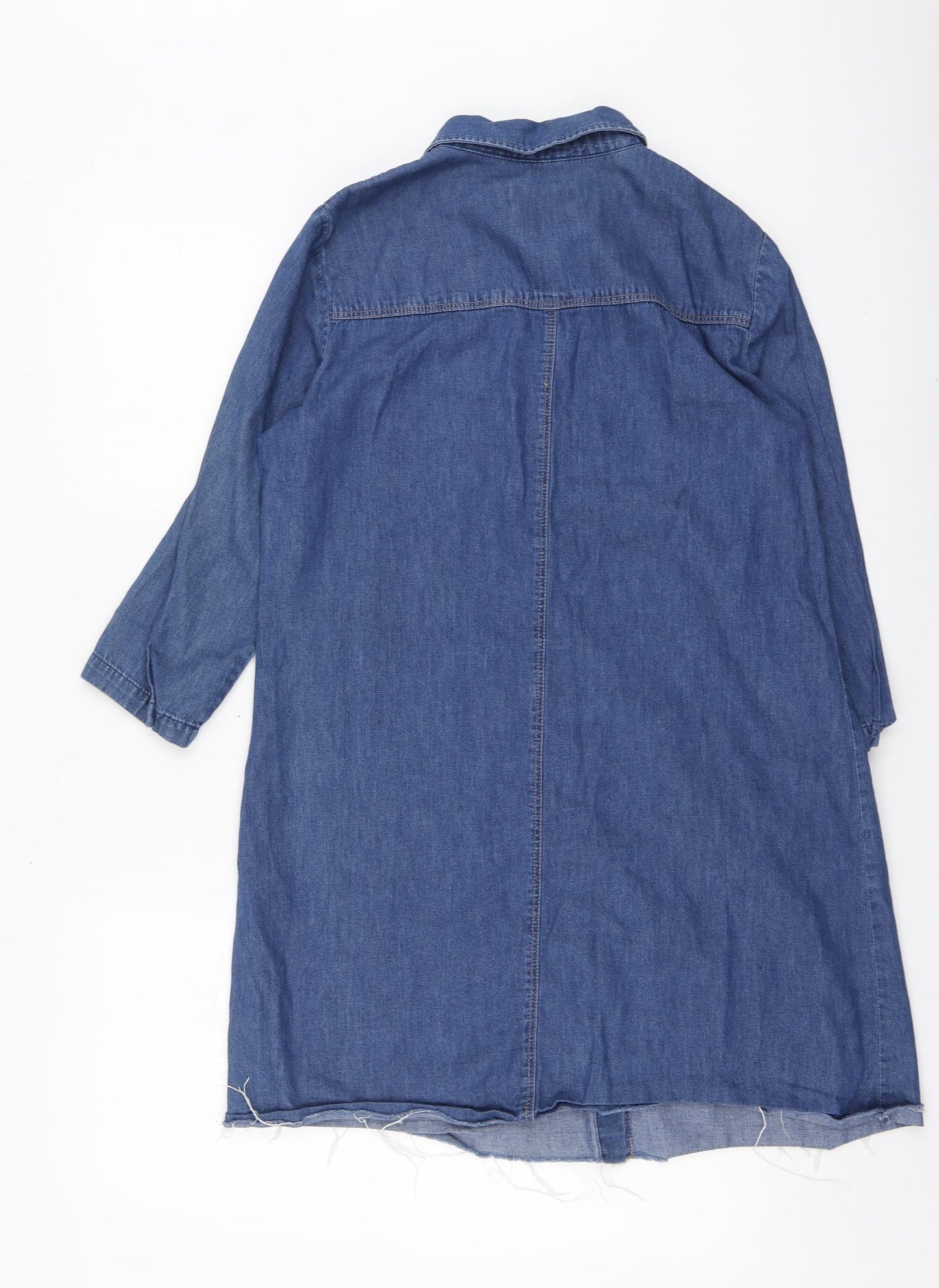 Zara Womens Blue Cotton Basic Button-Up Size L Collared
