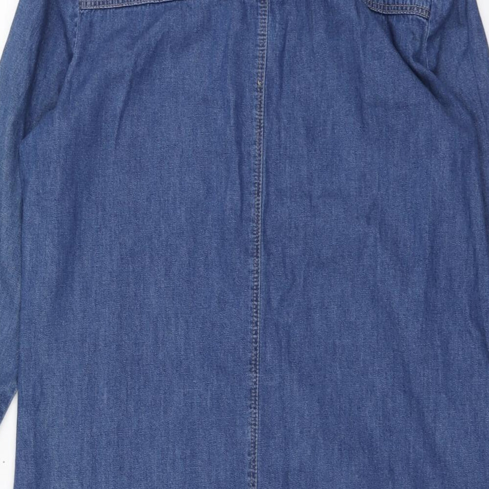 Zara Womens Blue Cotton Basic Button-Up Size L Collared