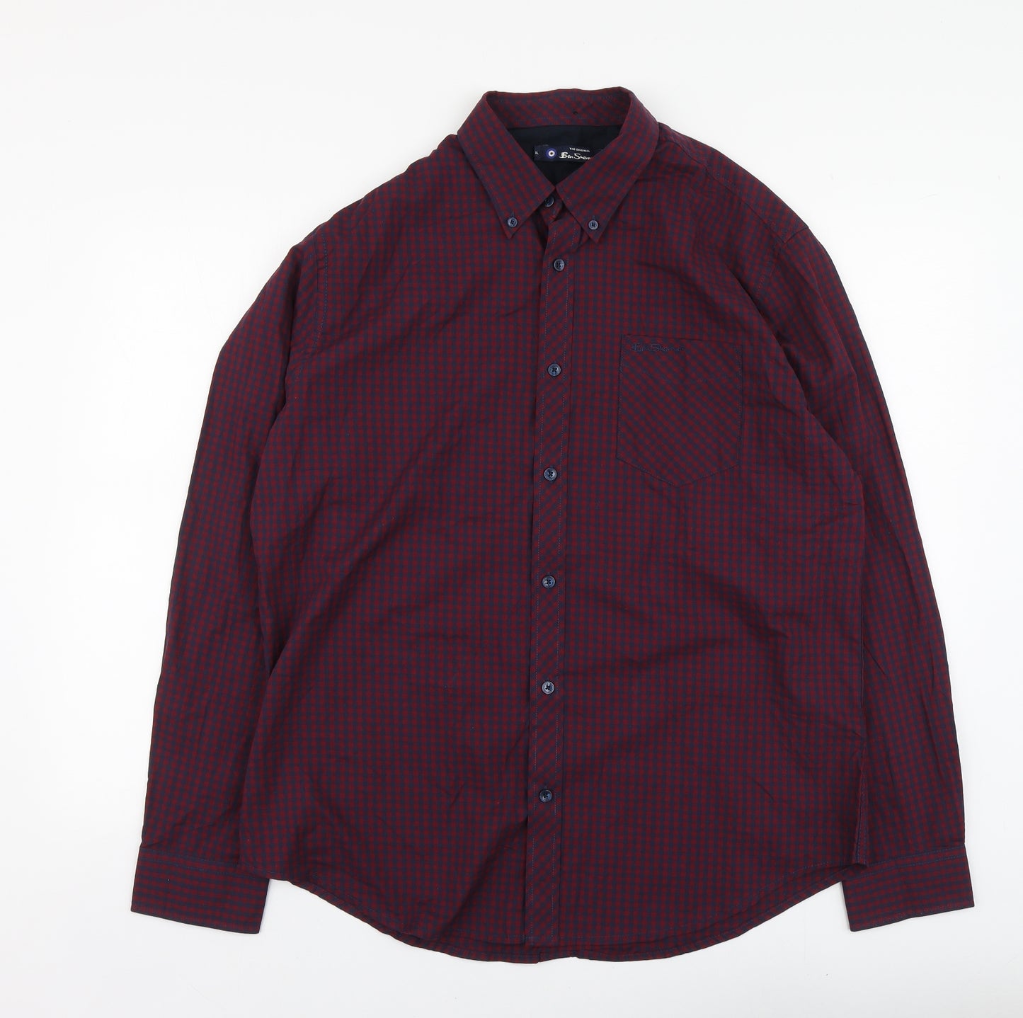 Ben Sherman Mens Purple Check Cotton Button-Up Size XL Collared