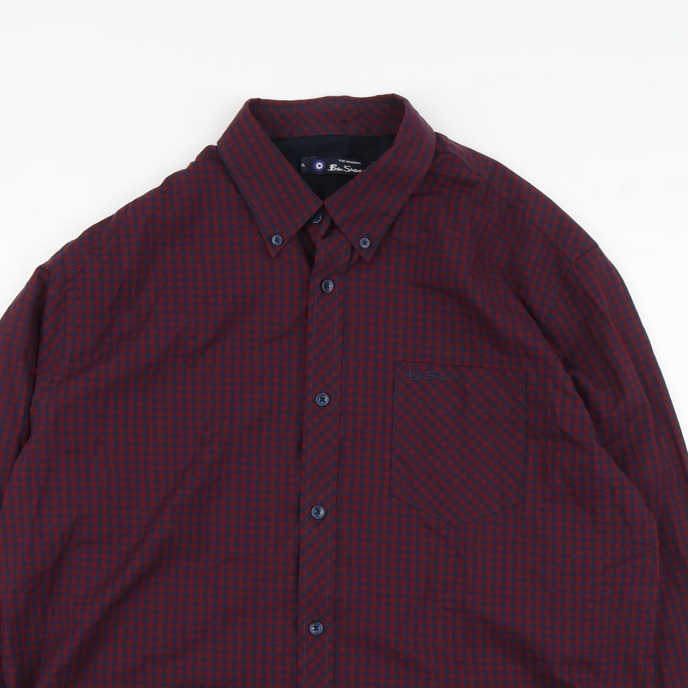 Ben Sherman Mens Purple Check Cotton Button-Up Size XL Collared