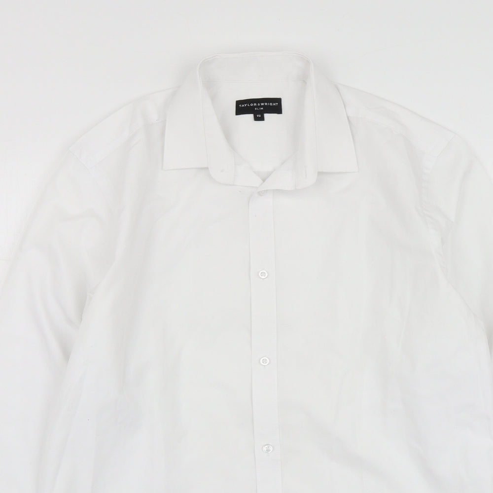 Taylor&Wright Mens White Polyester Button-Up Size 15 Collared