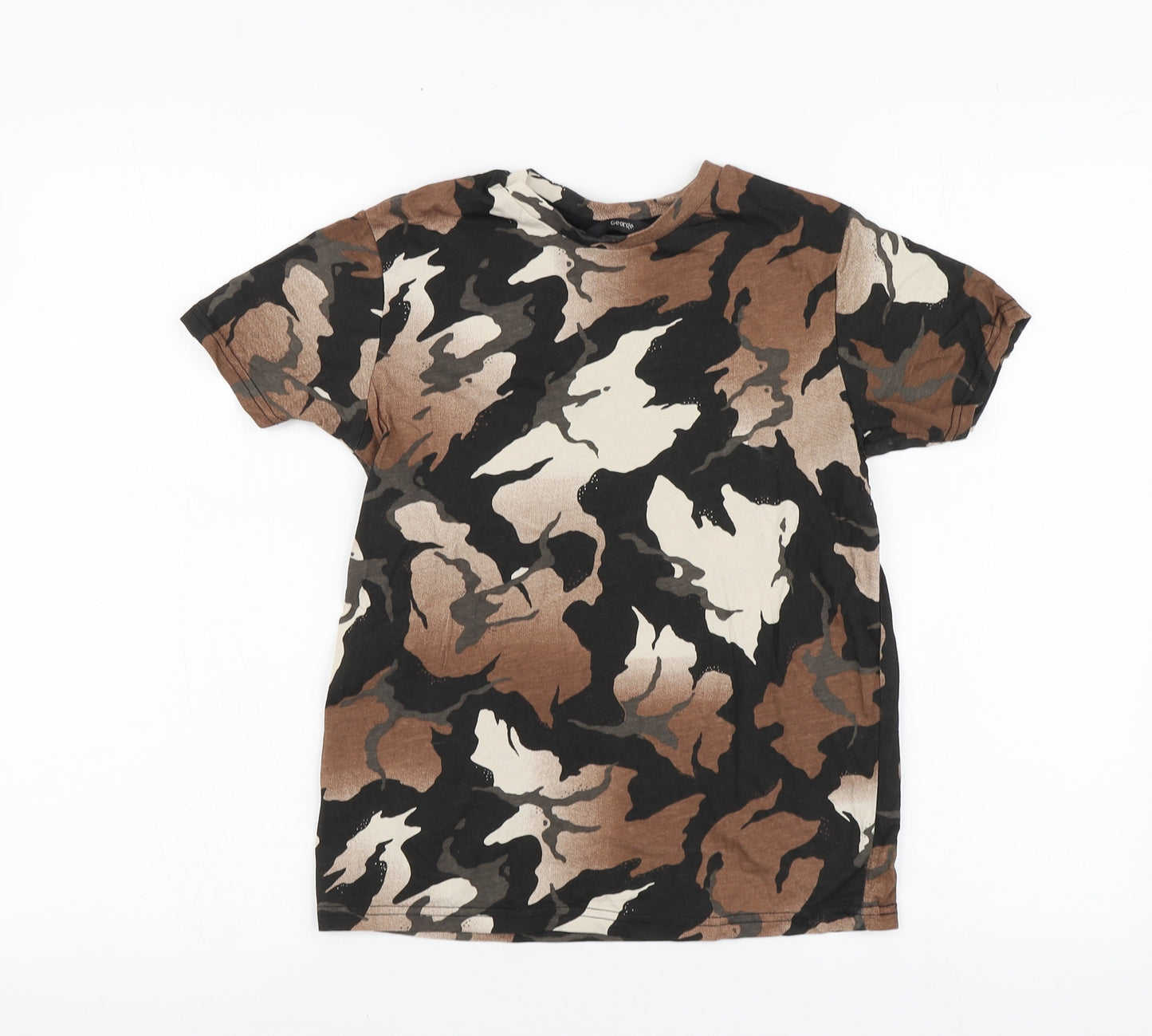 George Boys Brown Geometric Cotton Basic T-Shirt Size 9-10 Years Round Neck