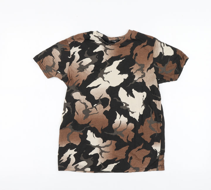 George Boys Brown Geometric Cotton Basic T-Shirt Size 9-10 Years Round Neck